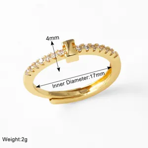 Gold Plated Pavé Diamond Letter Ring Elegant Initial Ring Fashion Jewelry Gift For Women