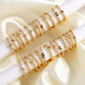 Gold paved diamond initial rings alphabet letter rings stylish women jewelry gift fashion