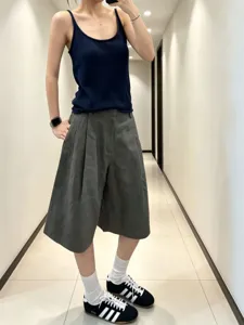 Top débardeur en tricot bleu à col carré sans manches mode femme été élégant
