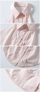 Women detachable shirt collar pink fake collar lapel pleated button floral trim chic