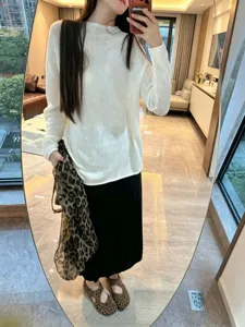 Autumn new lazy style loose linen cotton blend knit cover up long sleeve top for women