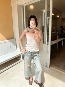 Top caraco tricoté en coton lin à col carré décontracté pour femme, basique d'été.