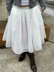 Stilvoller weißer Plissee Tüll Midirock, elegante High Waist Ballett Tutu Schirmrock Damen.