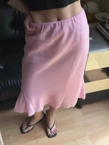 Pink tencel linen bias cut fishtail midi skirt for women, elegant casual summer bottom