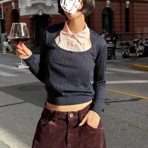 2026 Spring Summer New Women's Fashion Layered Knit Top with Collared Shirt Design Chic