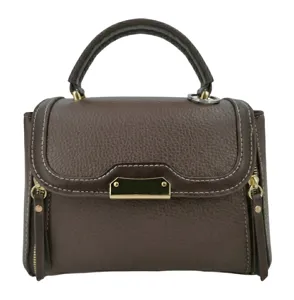 Stylish brown leather top handle handbag with contrast stitching and chic shoulder bag design