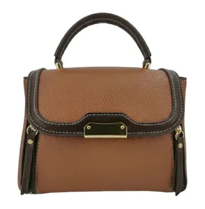 Women contrast color shoulder handbag top handle messenger bag stylish casual brown purse