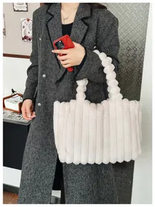 Winter fluffy faux fur tote bag for women, large capacity stylish shoulder handbag.