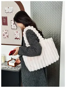 Fluffy plush tote bag for women autumn winter soft shoulder handbag large capacity casual style