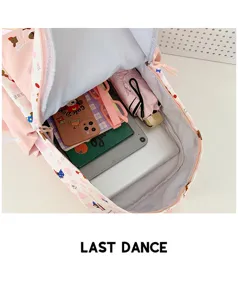 Pink girls school backpack interior capacity detail view with large storage space for daily use.