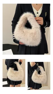 Borsa a mano soffice in peluche morbida autunno inverno simpatica borsa pelliccia ecologica