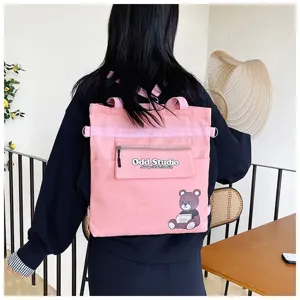 Rosa Canvas Rucksack fuer Damen Schultertasche Mehrzweck College Stil Freizeit Tasche