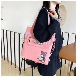 2025 Neuer Segeltuchbeutel Damen Umhängetasche Rucksack Crossover Bär Druck Tasche