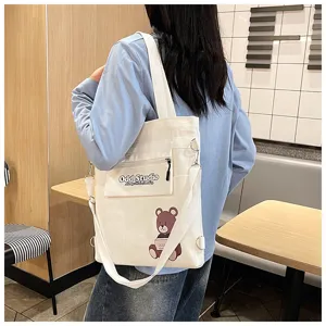 Damen Segeltuch Tragetasche Mehrzweck Schulter Umhängetasche Rucksack mit Bärenprint