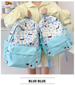 Ins style casual backpack for women student cute blue cloud dog print school bag for daily use