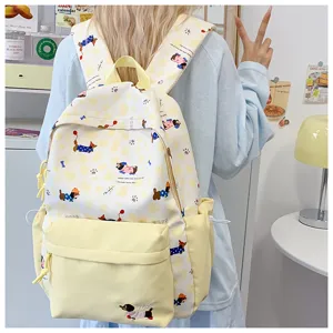 INS style canvas school backpack for girls cute dachshund print casual double shoulder bag