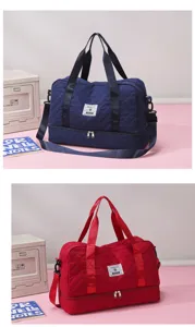 Large capacity travel duffel bag with wet dry compartment, quilted gym shoulder bag.
