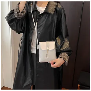 Mini crossbody phone bag for women, stylish leather shoulder bag with cute deer pendant.
