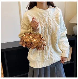 Stylish sequin kiss-lock chain shoulder bag for women, trendy chic crossbody handbag.