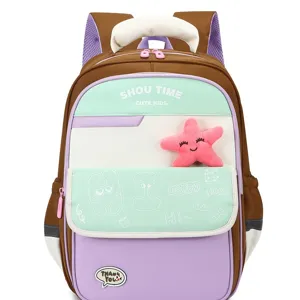 Colorful color-block school backpack for kids, lightweight large capacity student bookbag.