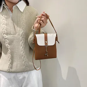 Women's Casual PU Leather Crossbody Bag Mini Mobile Phone Purse Fashion Color Blocking Shoulder Bag With Cute Deer Pendant Daily Handbag