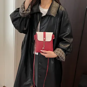 Chic mini red and white crossbody phone bag with cute deer pendant for women main view.