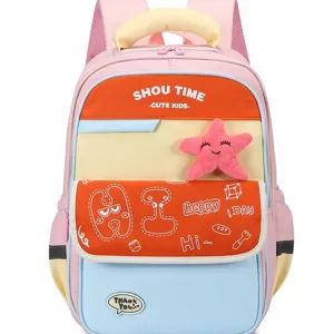 Kids colorful contrast school backpack, lightweight large capacity student bookbag for boys girls.