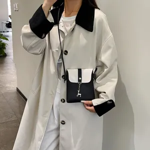 Women's mini crossbody phone bag stylish black white shoulder bag with deer pendant