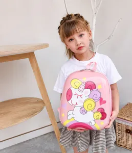 Kids hard-shell cartoon unicorn backpack, cute pink school bag for students and daily use.