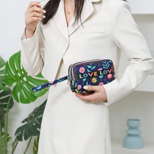 Women multi-layer oxford cloth zipper clutch wallet with wrist strap daily phone purse detail