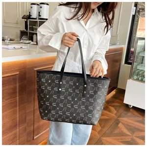 Women Large Capacity Retro Tote Bag Classic Monogram Design Elegant Shoulder Commuter Bag Daily