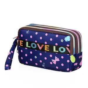 Large capacity Oxford cloth zipper wallet women long fashion clutch bag with cute dot prints.