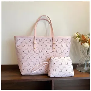 Pink tote bag set for women large capacity shoulder bag stylish swan pattern handbag set