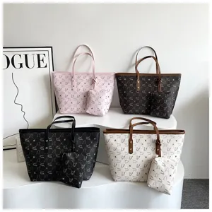 Women large capacity tote bag vintage shoulder handbag with matching pouch stylish daily commuter bag