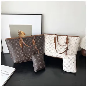 Large capacity vintage monogram tote bag with matching pouch for women daily commute stylish.
