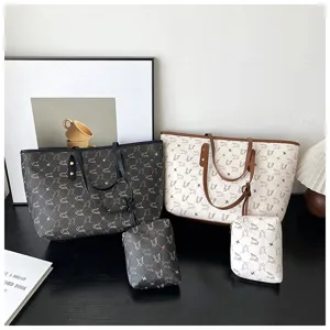 Women large capacity tote bag vintage monogram shoulder bag casual chic commuter handbag