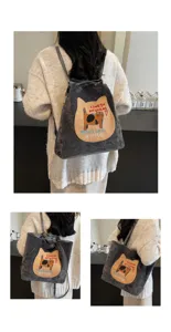 Corduroy cat backpack large capacity multi-way shoulder bag casual cute daypack for women