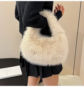 Donna autunno inverno borsa peluche soffice dumpling stile morbida ecopelliccia hobo borsa