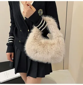 Borsa a mano donna autunno inverno soffice finta pelliccia peluche elegante borsa.