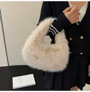Borsa a mano in pelliccia sintetica da donna, morbida borsetta pelosa invernale elegante.