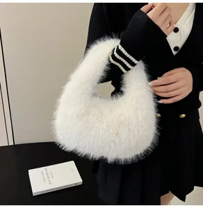 Borsa a mano in peluche bianco da donna autunno inverno soffice borsa alla moda versatile.