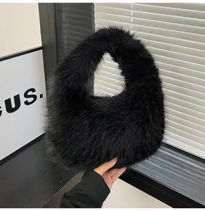 Donna inverno nero soffice peluche borsa a mano versatile casual borsa dumpling borsa pelliccia