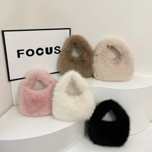 Borsa Hobo in Peluche Moda Donna Morbida Pelliccia Sintetica Borsa Invernale Tinta Unita