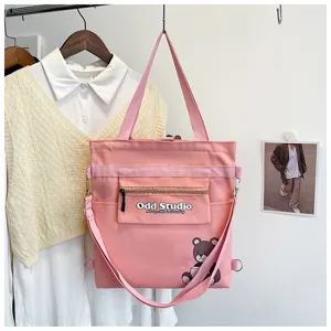 Rosa Segeltuchtasche Mehrzweck Umhaengetasche Rucksack Studentenstil Grosse Kapazitaet Detail