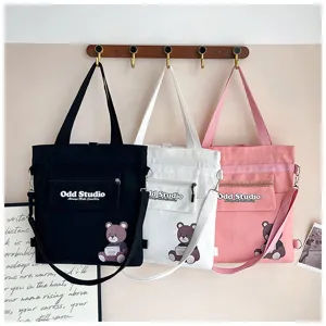 2025 neue Segeltuch Tasche Mehrzweck Schultertasche süßer Bär Druck College Stil groß