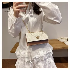 Sac bandoulière tressé en métal, design rétro élégant avec chaîne et détails en cuir.