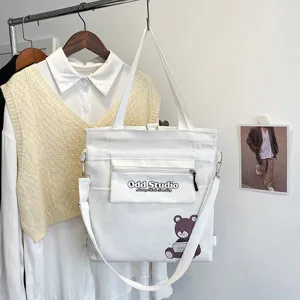 Damen Segeltuch Shopper Grosse Kapazitat Umhängetasche College Stil Casual Handtasche