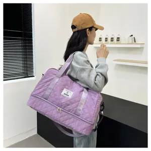 Large capacity quilted travel duffel bag for gym yoga casual daily use light purple