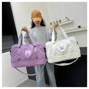 Large capacity quilted travel duffel bag for fitness yoga gym waterproof shoulder bag