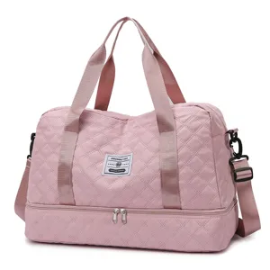 Pink Quilted Travel Duffel Bag Large Capacity Fitness Gym Bag for Women and Men Daily Use